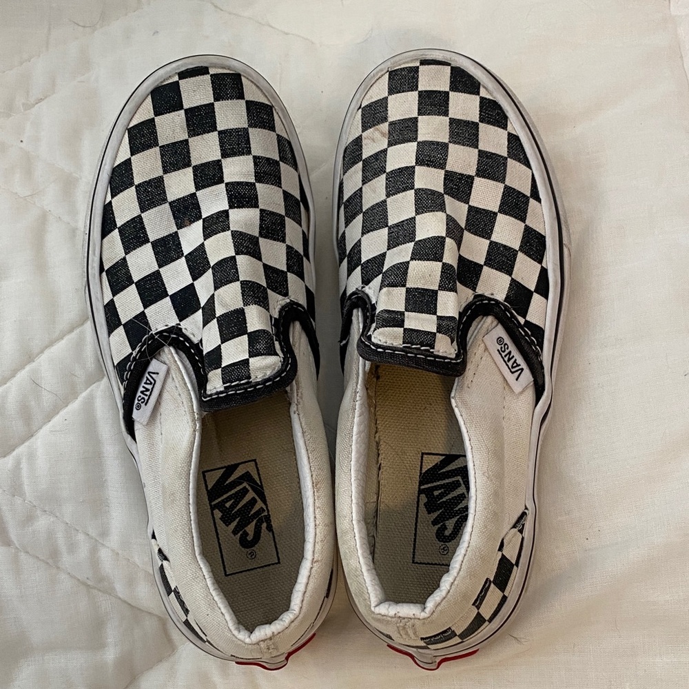 Vans Kids Checkerboard Slip-On Sneakers Black and White